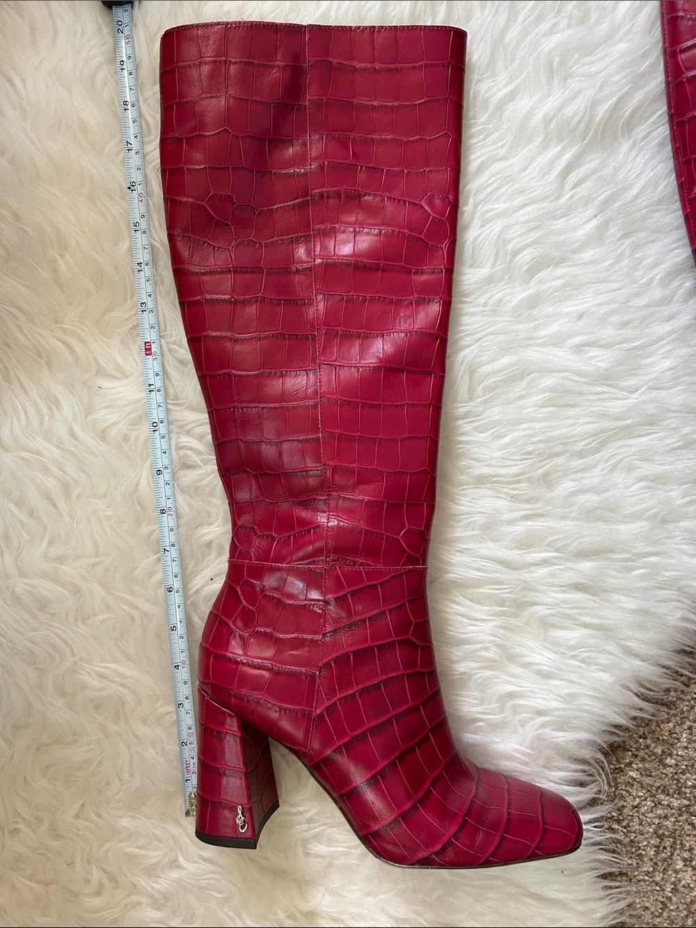 SAM EDELMAN • GORGEOUS Red Croc-Embossed Knee High Heeled Boots Boots - Picture 6 of 16